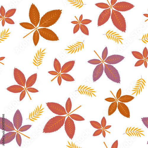 Pattern autumn leaves on a white background, color vector illustration, print, texture, textiles, design, decoration, background
