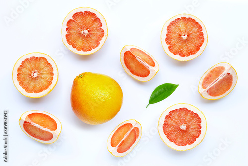 High vitamin C. Juicy grapefruit on white.