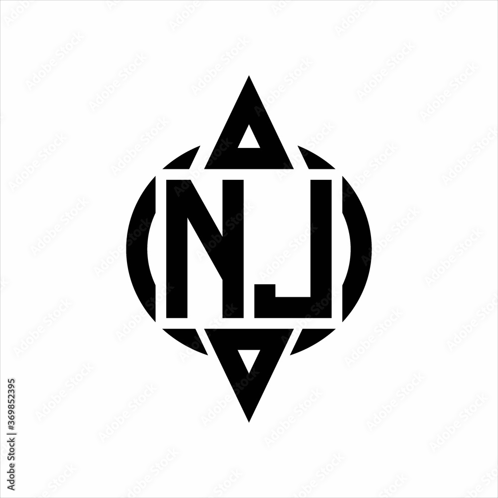 NJ Logo with circle rounded combine triangle top and bottom side design template on white background NJ Logo with circle rounded combine triangle top and bottom side design template on white background
