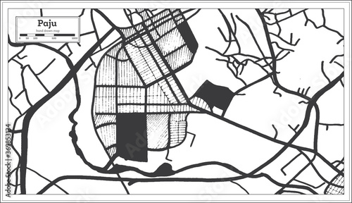 Paju South Korea City Map in Black and White Color in Retro Style.