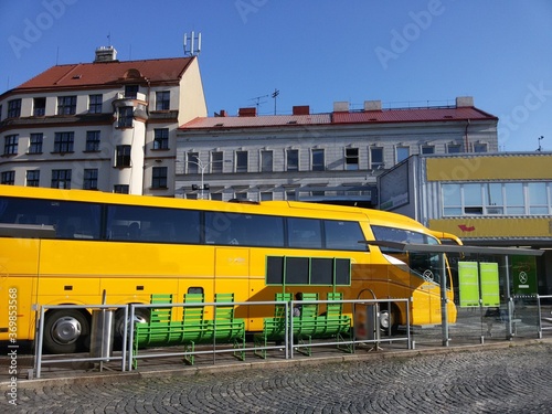 Yelloe bus in station of Prague