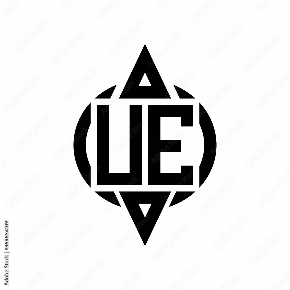 UE Logo with circle rounded combine triangle top and bottom side design template on white background UE Logo with circle rounded combine triangle top and bottom side design template on white background