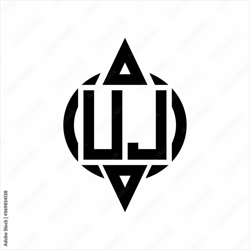 UJ Logo with circle rounded combine triangle top and bottom side design template on white background UJ Logo with circle rounded combine triangle top and bottom side design template on white background