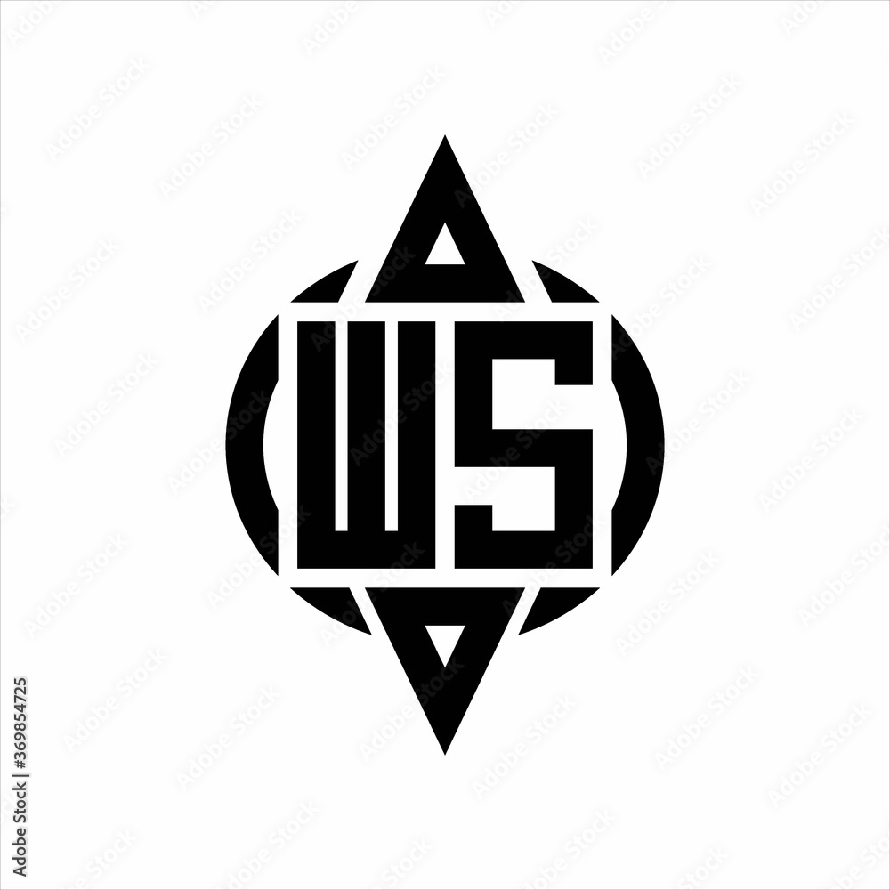 WS Logo with circle rounded combine triangle top and bottom side design template on white background WS Logo with circle rounded combine triangle top and bottom side design template on white background
