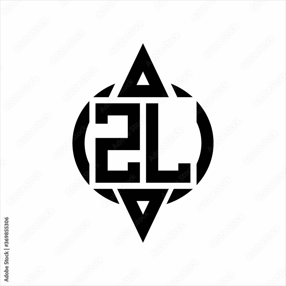 ZL Logo with circle rounded combine triangle top and bottom side design template on white background ZL Logo with circle rounded combine triangle top and bottom side design template on white background