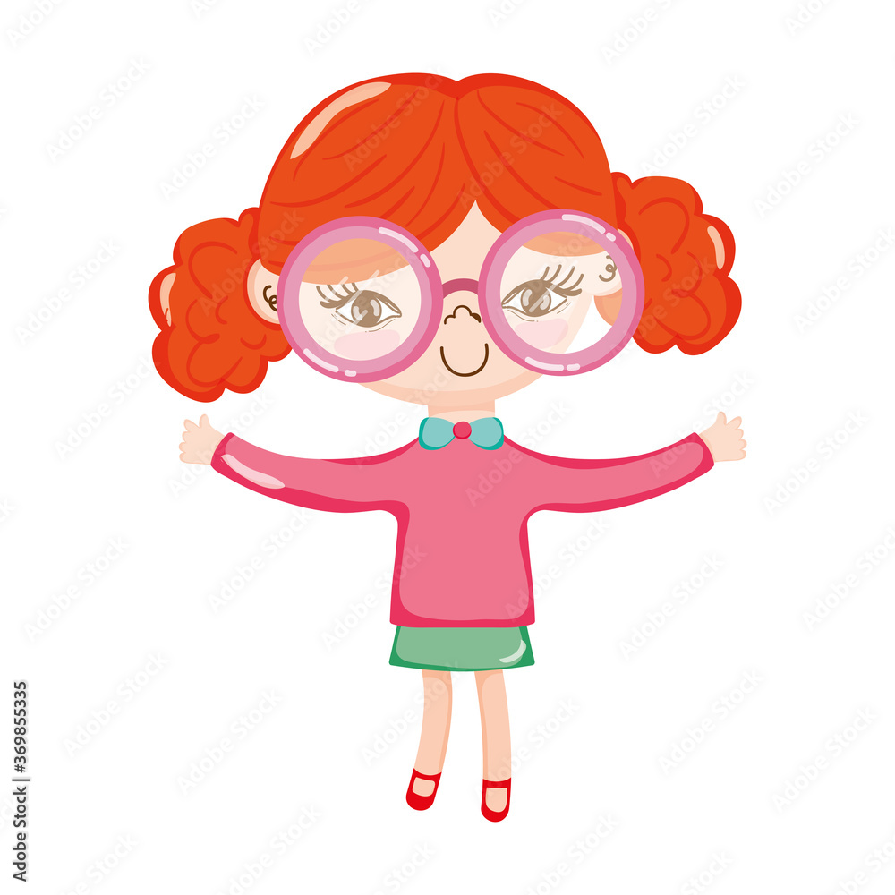 little cute girl with big glasses cartoon isolated icon design white background little cute girl with big glasses cartoon isolated icon design white background