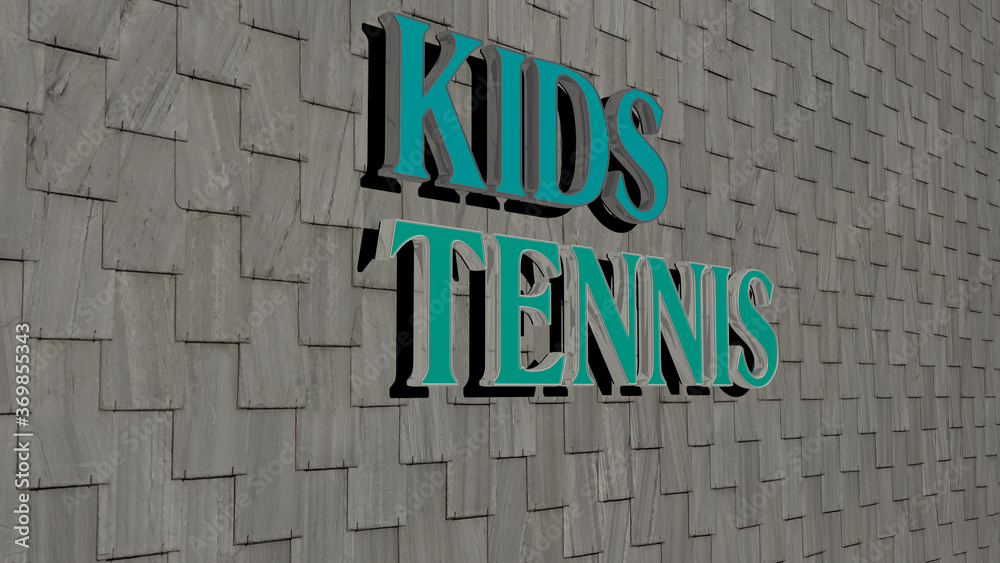 Obraz premium 3D illustration of kids tennis graphics and text made by metallic dice letters for the related meanings of the concept and presentations. children and background