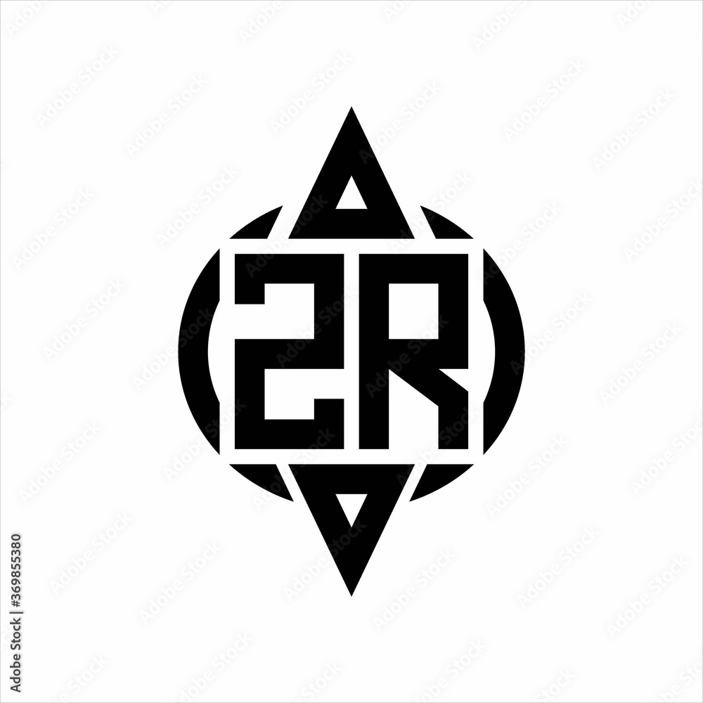 ZR Logo with circle rounded combine triangle top and bottom side design template on white background ZR Logo with circle rounded combine triangle top and bottom side design template on white background