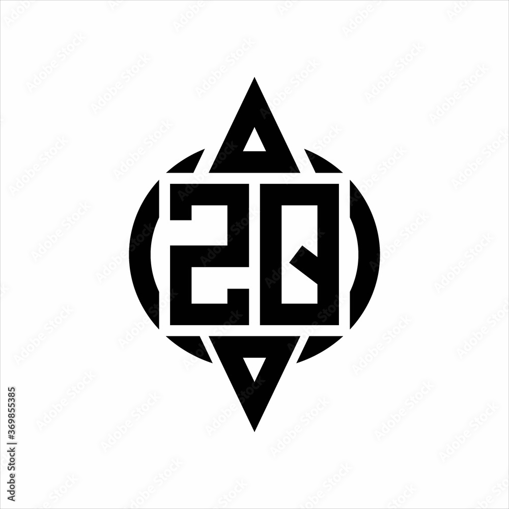 ZQ Logo with circle rounded combine triangle top and bottom side design template on white background ZQ Logo with circle rounded combine triangle top and bottom side design template on white background