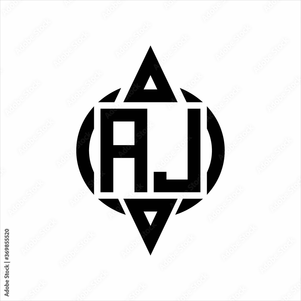 AJ Logo with circle rounded combine triangle top and bottom side design template AJ Logo with circle rounded combine triangle top and bottom side design template