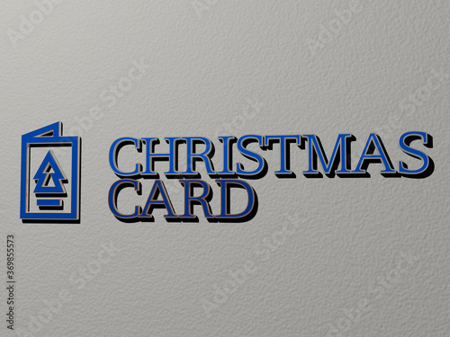 3D illustration of christmas card graphics and text made by metallic dice letters for the related meanings of the concept and presentations. background and celebration