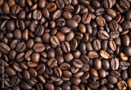 Roasted Coffee beans texture background, top view © apimook