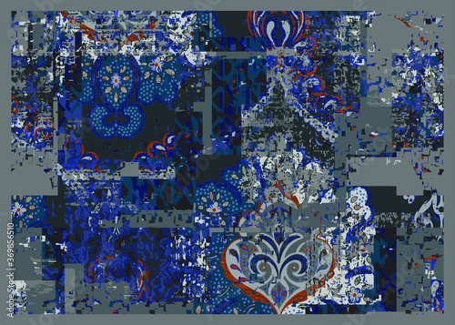 Vector, detailed abstract texture or grunge ; For art texture, vintage, ethnic , modern damask pattern , carpet, rug, scarf, clipboard , shawl pattern.