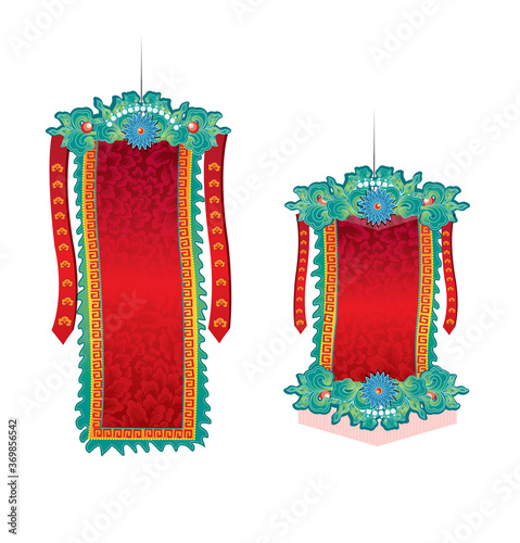 Vector drawing of traditional Oriental pennant flag/ silk banner inspired by Chinese opera element. Pattern and graphic from opera headgear design.