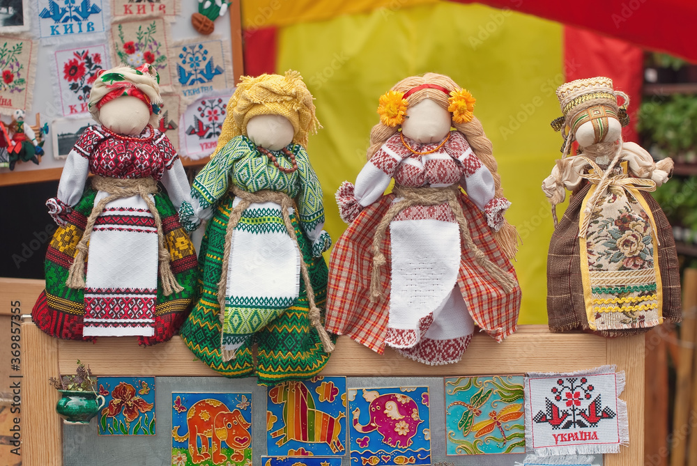 A series of Ukrainian folk dolls, motankas