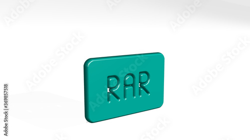 file rar made by 3D illustration of a shiny metallic sculpture with the shadow on light background. icon and business