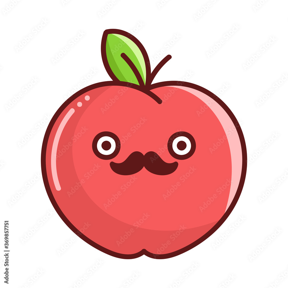 Obraz premium kawaii mustache apple cartoon illustration