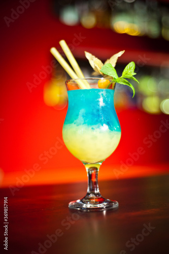 Alcohol drinks on bar table
