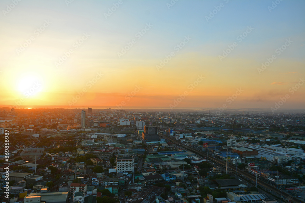 Quezon city overview during afternoon sunset in Quezon City, Philippines