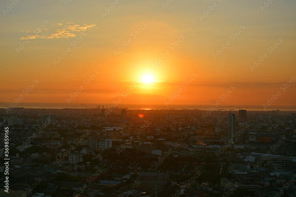 Quezon city overview during afternoon sunset in Quezon City, Philippines