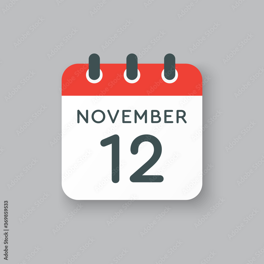 Calendar icon day 12 November, template icon day Calendar icon day 12 November, template icon day