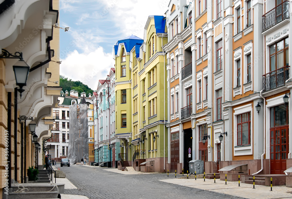 Colorful Vozdvizhenka district in Kiev, Ukraine