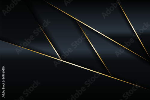 Vector illustration of Modern abstract black paper realistic layered papercut decoration textured with golden halftone pattern. 3d backdrop and Material design concept for Cover layout template
