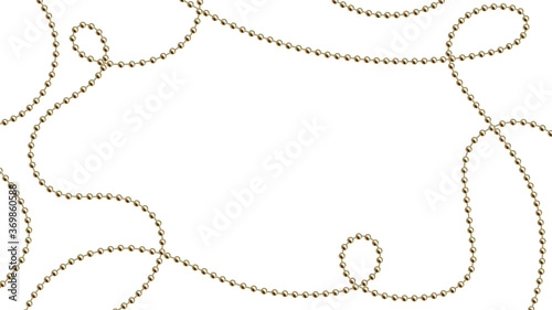 Golden bead chaplet decoration frame. Vector holidays event background template. realistic graphic illustration. gold chain decor
