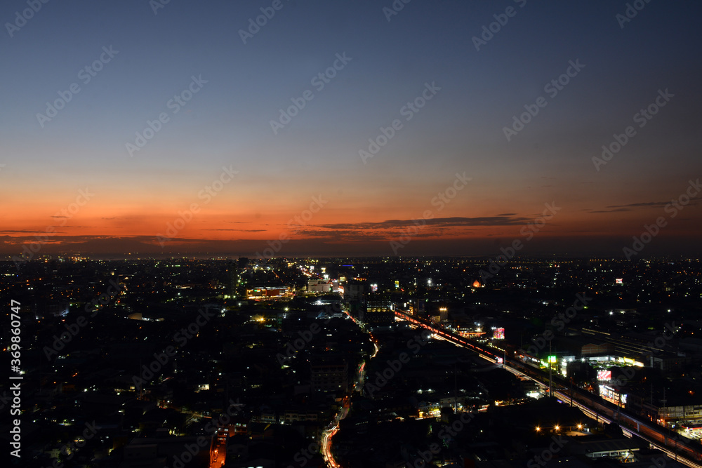 Quezon city overview during twilight in Quezon City, Philippines