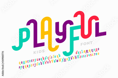 Playful style font design, childish alphabet letters and numbers