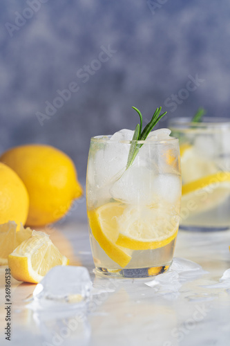 Lemon rosemary cocktail with ice.