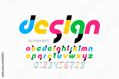 Modern style lowercase font, alphabet letters and numbers