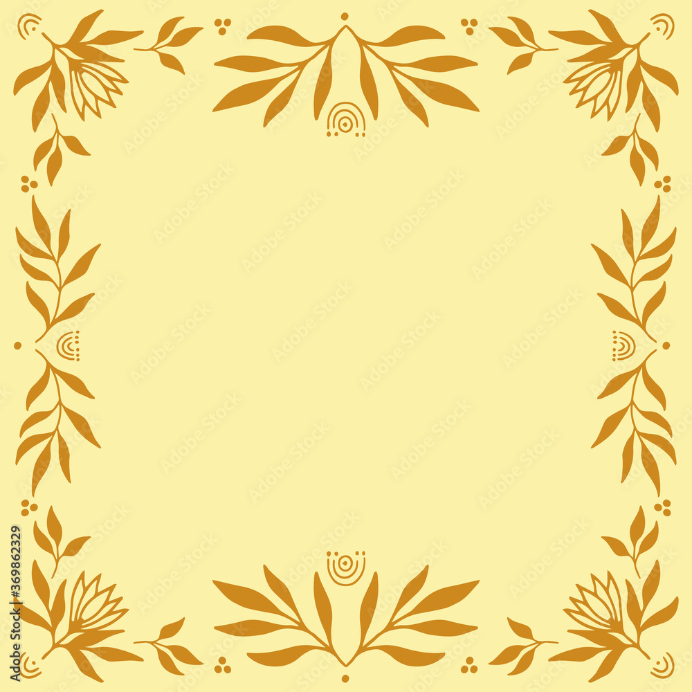 Frame of floral mystical and mysterious illustrations in hand drawn style. Perfect for textile, cards, mystery, logo emblems and product packaging. Frame of floral mystical and mysterious illustrations in hand drawn style. Perfect for textile, cards, mystery, logo emblems and product packaging.