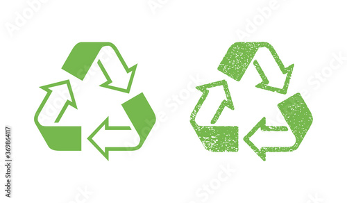 Recycling stamp 2 in 1 - flat and grungy textured - emblem for eco-friendly reusable products marking