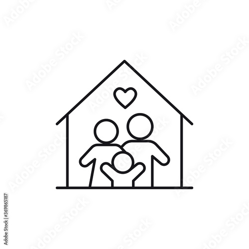 Happy little family for care and love inside the house of stay at home in quarantine symbol. People member include Mom, dad with one child. Line Vector illustration Design on white background. EPS10