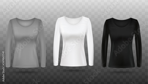 Grey, white and black women's long sleeve shirt mockup set
