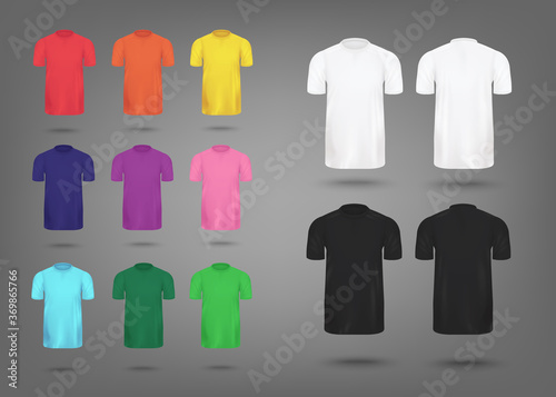Colorful realistic T-shirt mockup set - men s fashion apparel template