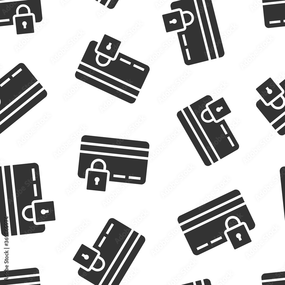 Credit card protection icon in flat style. Safe shopping vector illustration on white isolated background. Commercial padlock seamless pattern business concept. Credit card protection icon in flat style. Safe shopping vector illustration on white isolated background. Commercial padlock seamless pattern business concept.