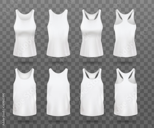 Realistic white women's tank top mockup set from front and back view