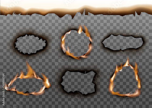 Realistic burning paper hole texture set with burnt edges