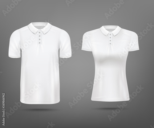Men and women polo shirt realistic set vector illustration isolated.