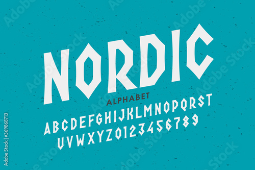 Nordic style font design, alphabet letters and numbers
