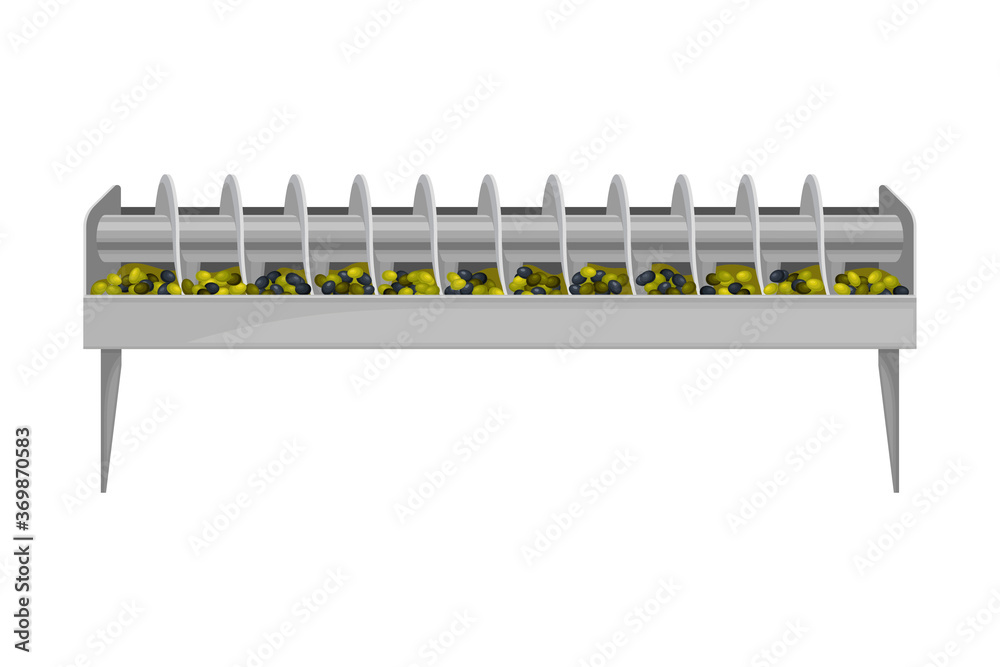 Conveyor Belt with Olives Crushing and Pressing as Oil Production Process Vector Illustration Conveyor Belt with Olives Crushing and Pressing as Oil Production Process Vector Illustration