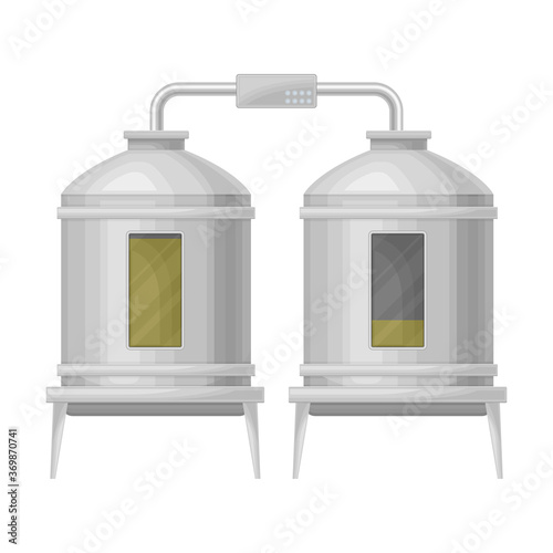 Metal Tank with Olive Oil as Oil Separation Industrial Production Process Vector Illustration