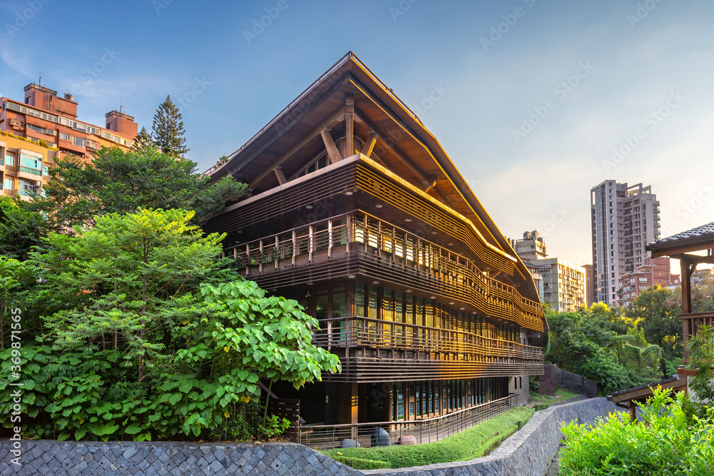 sunset view of library in beitou, taipei, taiwan