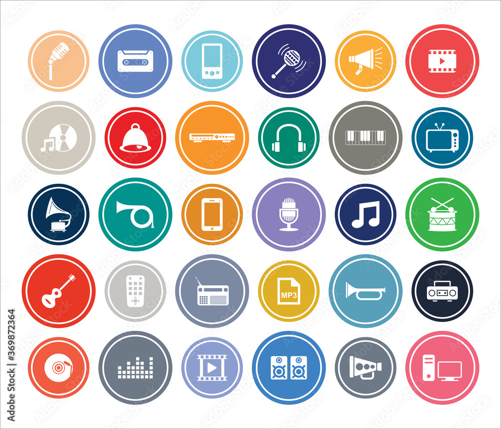 Music & Entertainment Infographic Round design Icon Sets For Web, App And Design.
