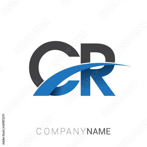 initial letter CR logotype company name colored blue and grey swoosh design. vector logo for business and company identity.