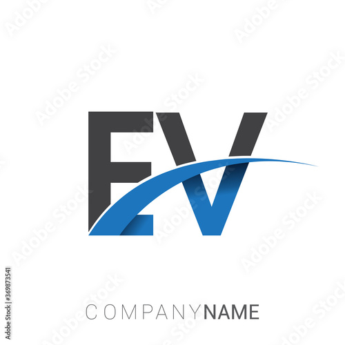 initial letter EV logotype company name colored blue and grey swoosh design. vector logo for business and company identity.