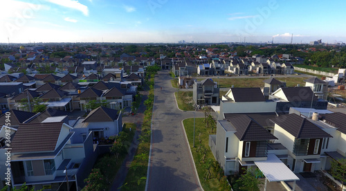 The view from the top of a neatly arranged housing complex in Trosobo Village, Sidoarjo, East Java, Indonesia photo