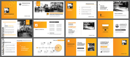 Presentation and slide layout autumn theme template. Design orange gradient background. Use for business annual report, flyer, marketing, leaflet, advertising, brochure, modern style.